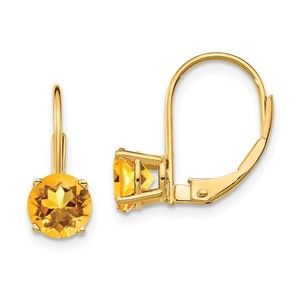 14k Yellow Gold 6mm Citrine (November Birthstone) Leverback Earrings 18 x 6 mm